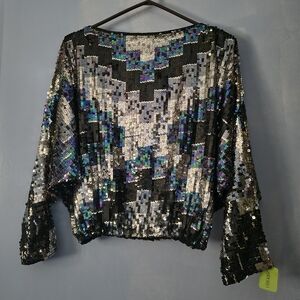 NWT Vintage Creeds Multicolored Sequin Batwing Top 12